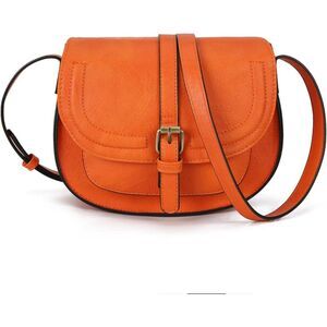 Women Orange Imported Vegan Leather Small Saddle Purse Cross Body Handbags